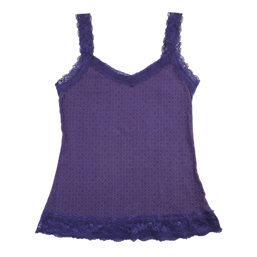 Y2K Lace Trim Tank Top Purple Geo Print M Grunge Punk Preppy Layering Whimsigoth